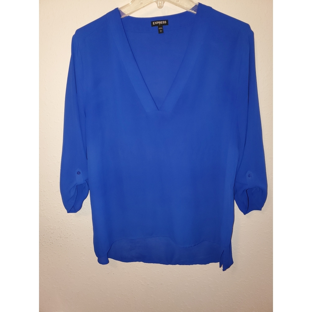 Sz L Beautiful Blue V-Neck Express Blouse